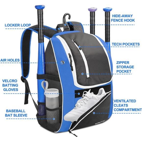 Baseball Backpack, Softball Bat Bag with Shoe Compartment, T Ball Equipment Gear - Picture 3 of 8